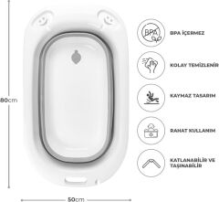 Omnipazar AK-779 Katlanır Bebek Yıkama Banyo Küvet 3'lü Set Beyaz-Gri