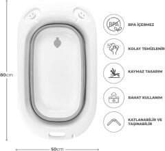 Omnipazar AK-779 Katlanır Bebek Yıkama Banyo Küvet 3'lü Set Beyaz-Gri