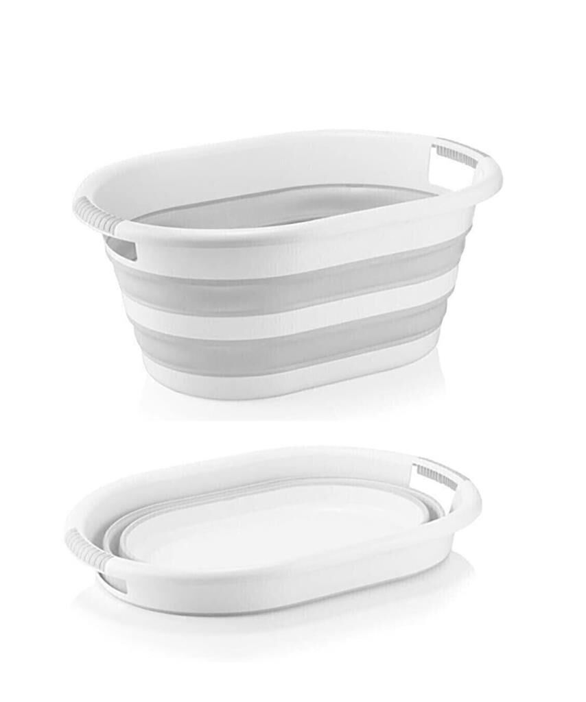 Omnipazar AK-702 Katlanır Sele Çamaşır Sepeti Küçük Boy Beyaz - Gri