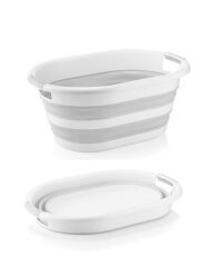 Omnipazar AK-702 Katlanır Sele Çamaşır Sepeti Küçük Boy Beyaz - Gri