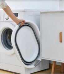 Omnipazar AK-702 Katlanır Sele Çamaşır Sepeti Küçük Boy Beyaz - Gri