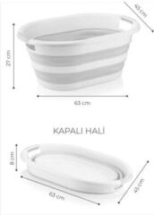 Omnipazar AK-727 Katlanır Sele Çamaşır Sepeti Büyük Boy Beyaz - Gri