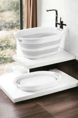 Omnipazar AK-727 Katlanır Sele Çamaşır Sepeti Büyük Boy Beyaz - Gri