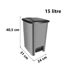 Omnipazar SRL-3028 Slim Pedallı İç Kovalı Plastik Çöp Kovası 15 Litre Antrasit (116)
