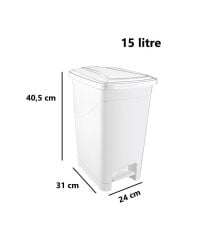 Omnipazar SRL-3028 Slim Pedallı İç Kovalı Plastik Çöp Kovası 15 Litre Beyaz