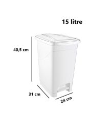 Omnipazar SRL-3028 Slim Pedallı İç Kovalı Plastik Çöp Kovası 15 Litre Beyaz