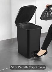 Omnipazar SRL-3028 Slim Pedallı İç Kovalı Plastik Çöp Kovası 15 Litre Siyah
