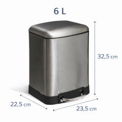 Omnipazar Genesit GSC501l Kare Pedallı Paslanmaz Çöp Kovası 6 litre Gri