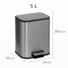 Omnipazar Genesit GSC502l Kare Pedallı Paslanmaz Çelik Çöp Kovası 5 litre Gri
