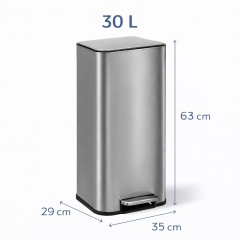 Omnipazar Genesit GSC503l Paslanmaz Çelik Kare Pedallı Çöp Kovası 30 litre Gri