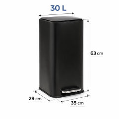 Omnipazar Genesit GSC503B Kare Pedallı Paslanmaz Çelik Çöp Kovası 30 litre Siyah