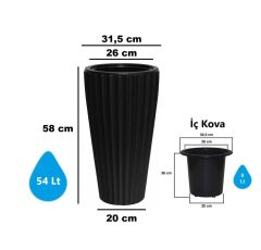 Omnipazar SO-LVT1 Lilyum Vazo Saksı Takımı İç Kovalı 54 Litre No:1 Siyah