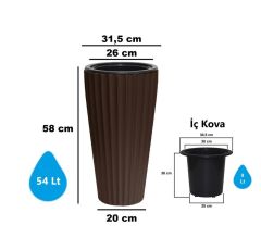 Omnipazar SO-LVT1 Lilyum Vazo Saksı Takımı İç Kovalı 54 Litre No:1 Kahverengi