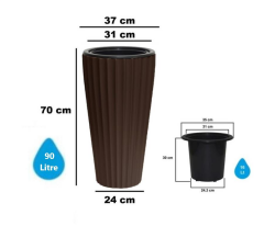 Omnipazar SO-LVT2 Lilyum Vazo Saksı Takımı İç Kovalı 90 Litre No:2 Kahverengi