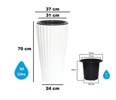 SO-LVT2 3 Adet Lilyum Vazo Saksı Takımı İç Kovalı 90 Litre No:2 Beyaz