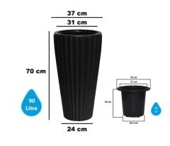 SO-LVT2 Lilyum Vazo Saksı Takımı İç Kovalı 3 Adet 90 Litre No:2 Siyah